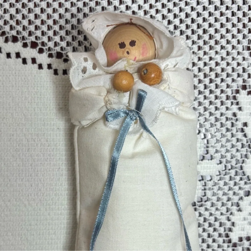 Vintage Church Doll Handmade Hand Crafted Lace Cottage Vintage Toys Ivory Blue